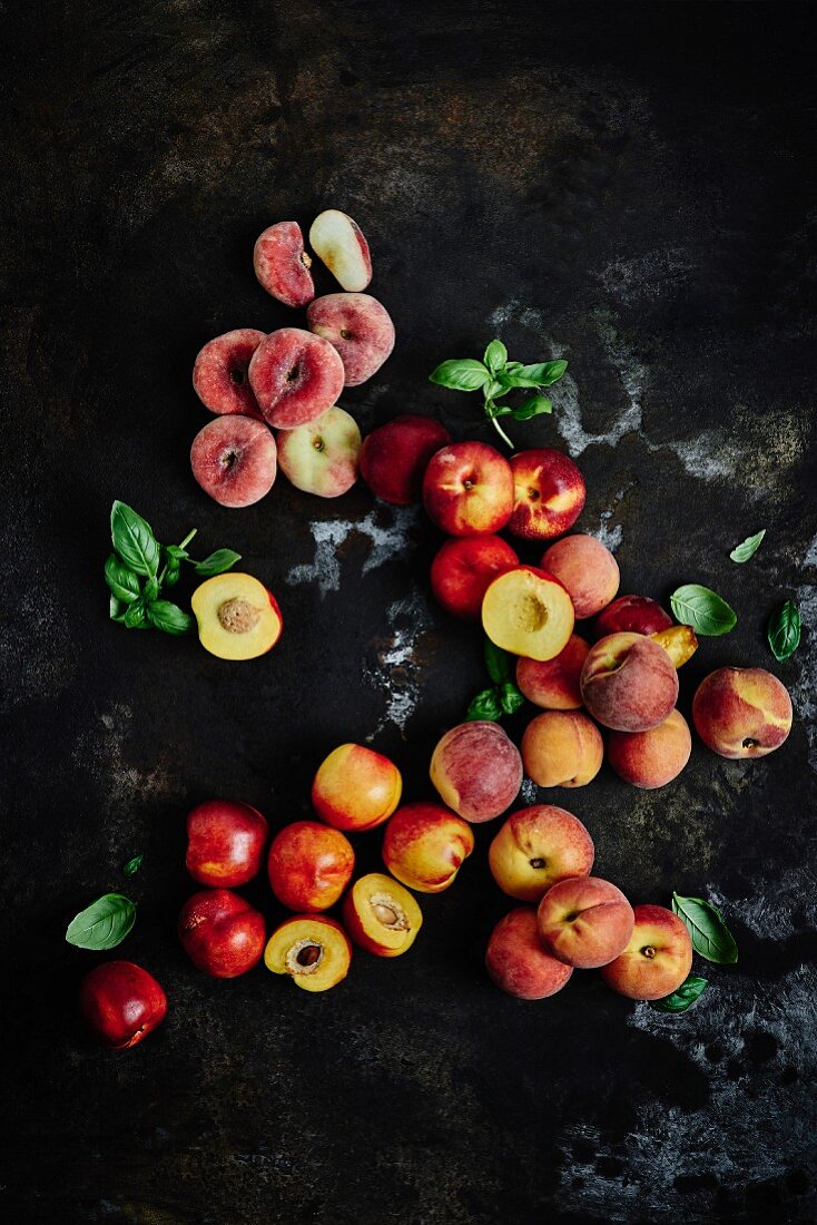 Still life of different peach varieties