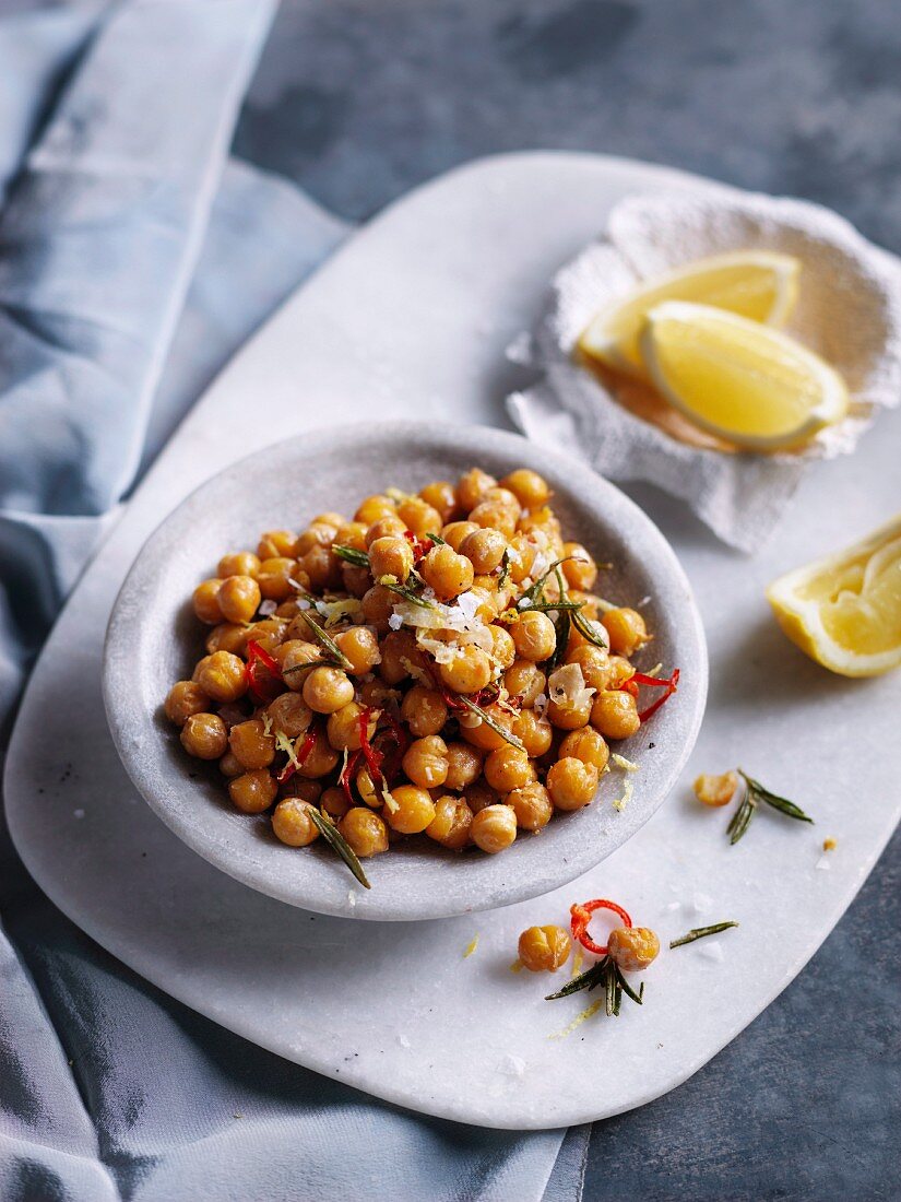 Fried chickpeas with lemon, rosemary and parmesan