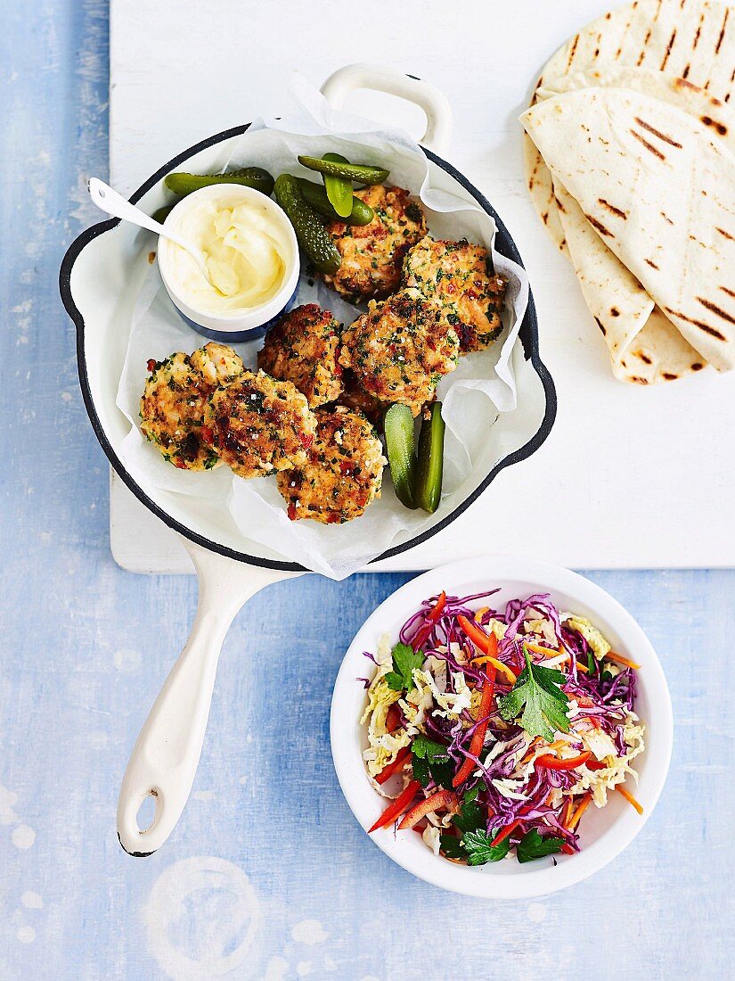 Turkey rissoles with coleslaw