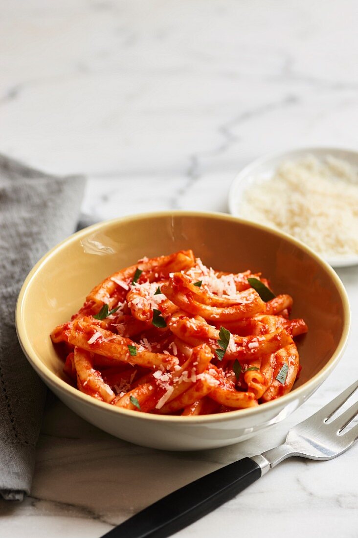 Pasta (Casarecce) with pepper sauce