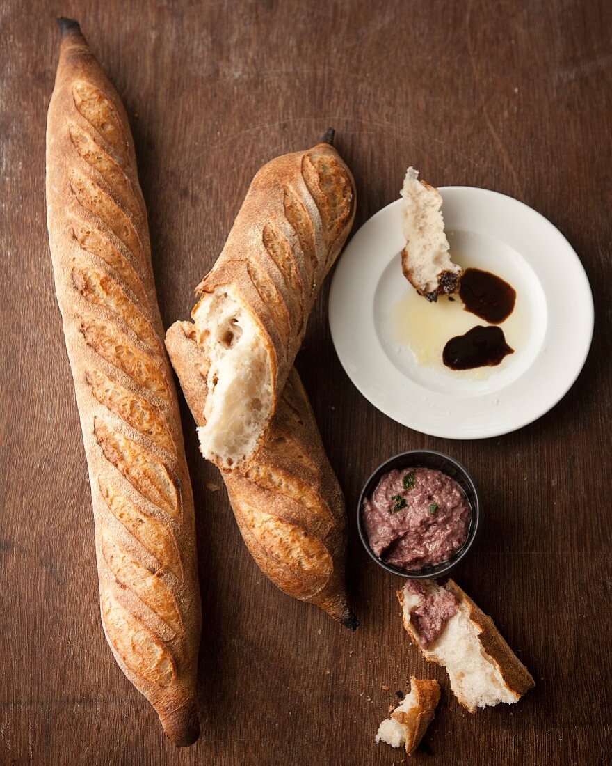 Fresh baguettes with a dip
