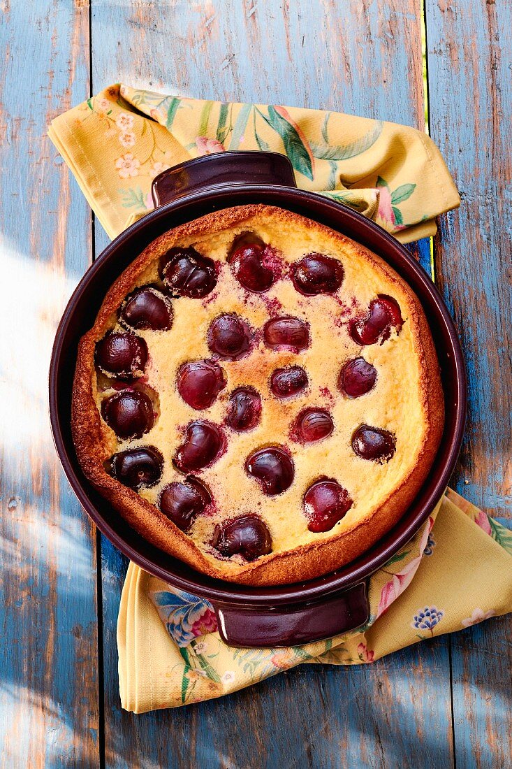 Cherry clafoutis batter pudding