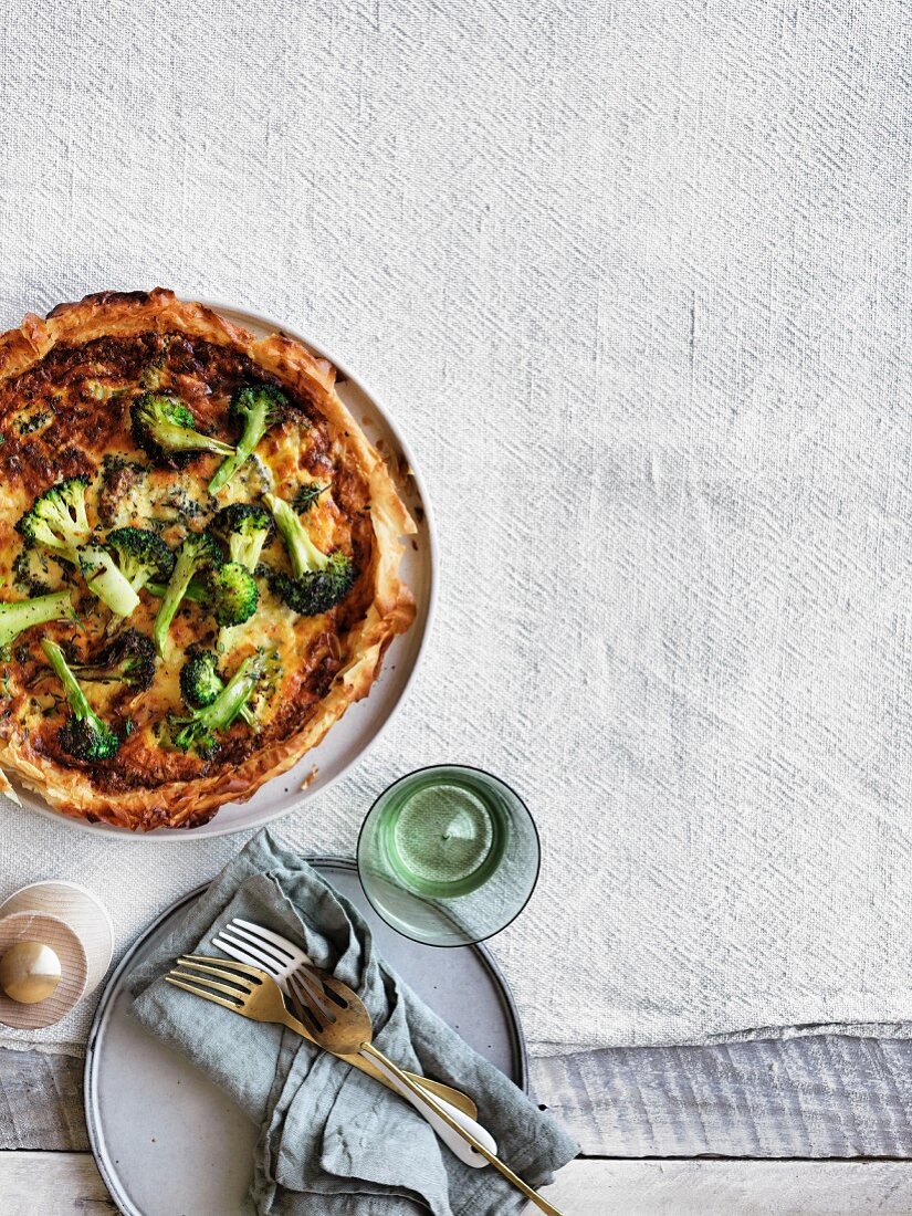 Roast Broccoli and cheddar filo tart