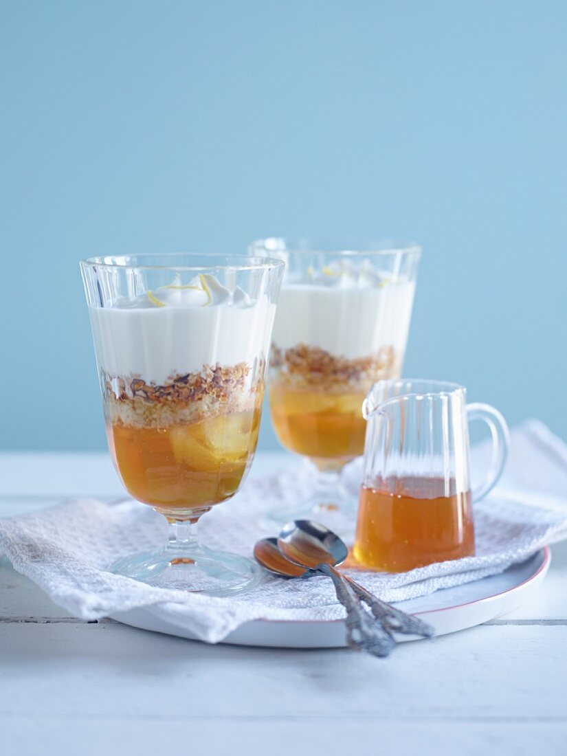 Trifles with Greek yogurt, honey and walnuts