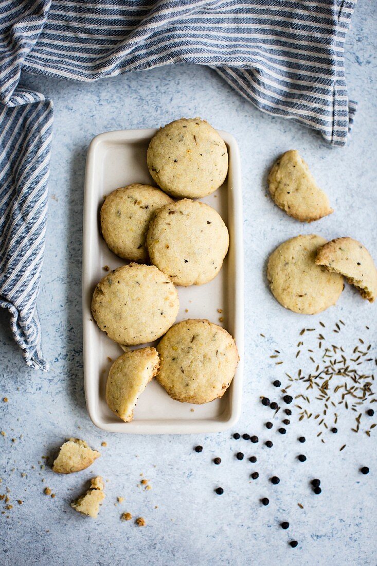 Spiced cookies sables with cumin and black pepper