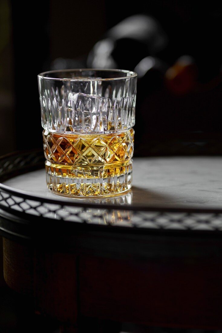 Cognac in a tumbler on a table