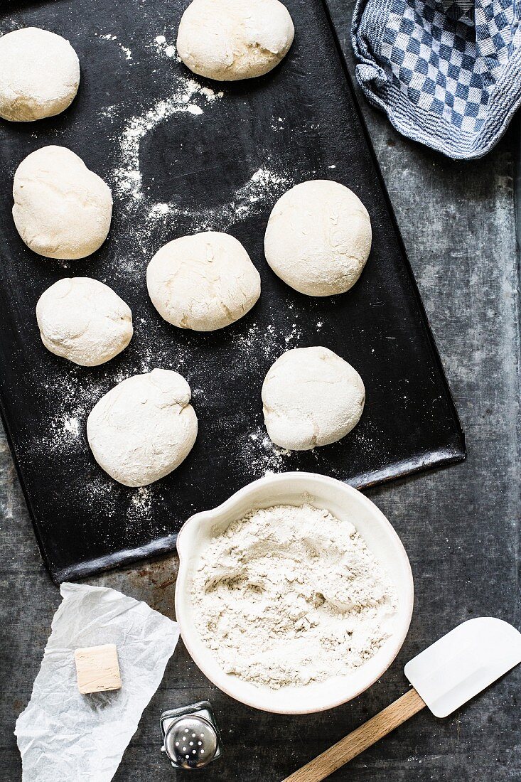 Bread dough with yeast, flour and salt