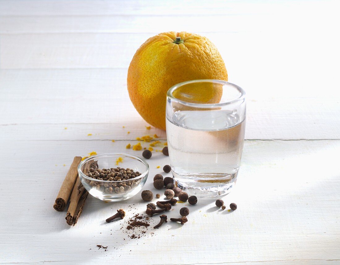 Rum with orange peel and various seasonings