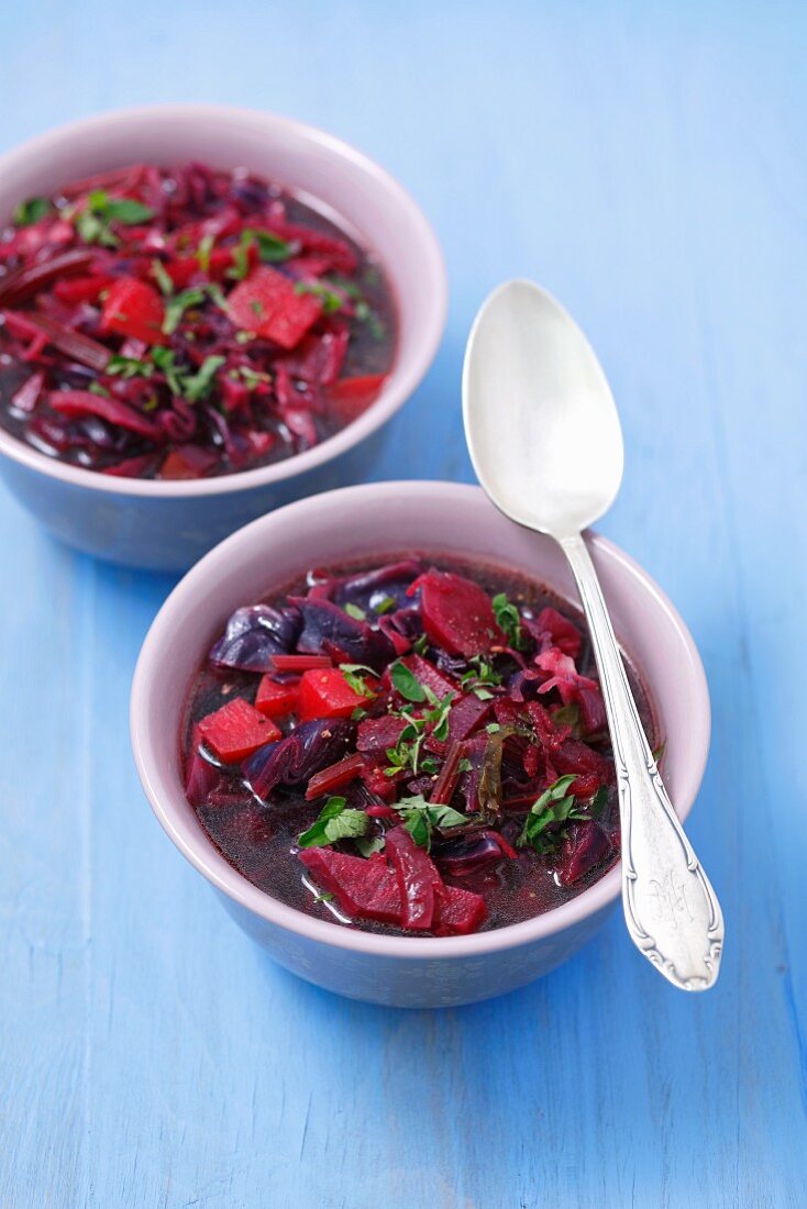 Beetroot and red cabbage soup