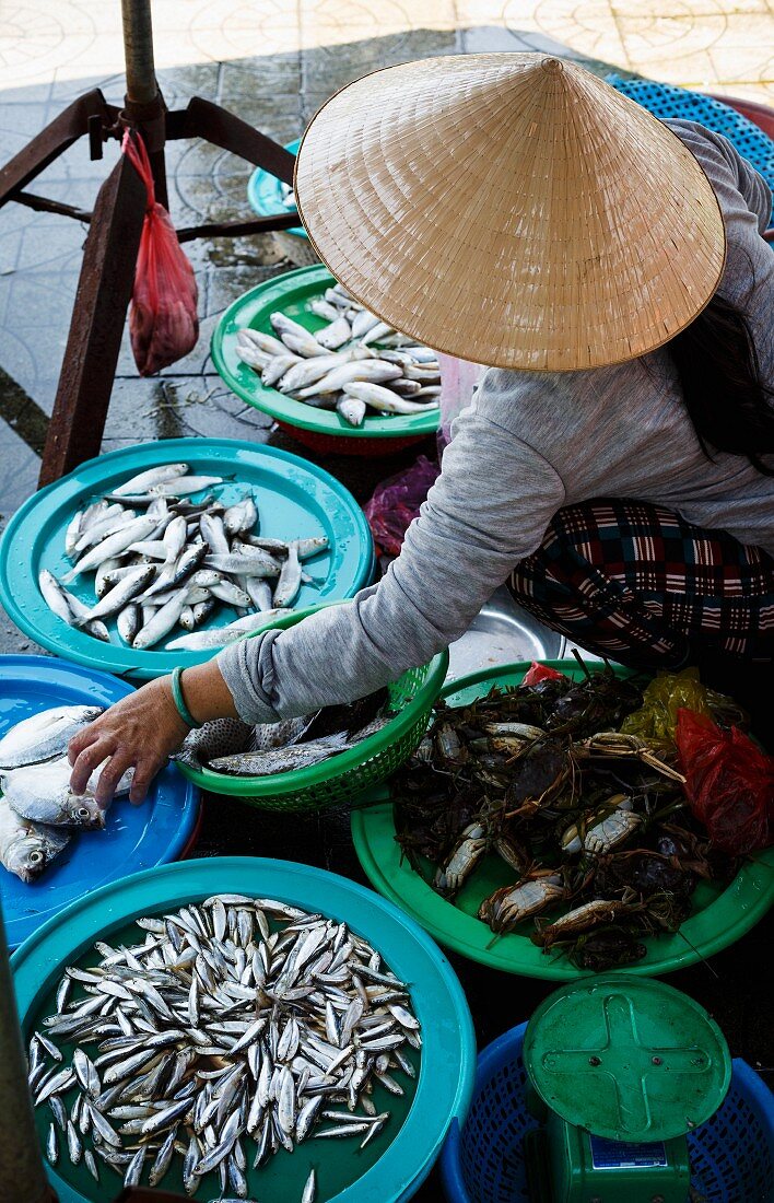 Fischverkäuferin in Hoi An, Vietnam