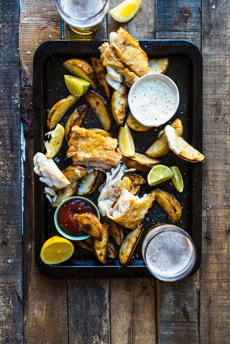 Fried Fish and Chips with Beer