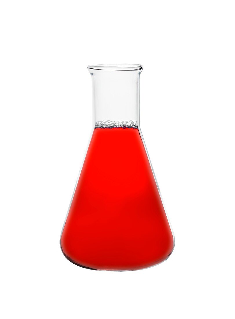 Red chemical in flask