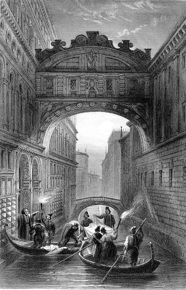 Bridge of Sighs, Venice, 19th Century illustration