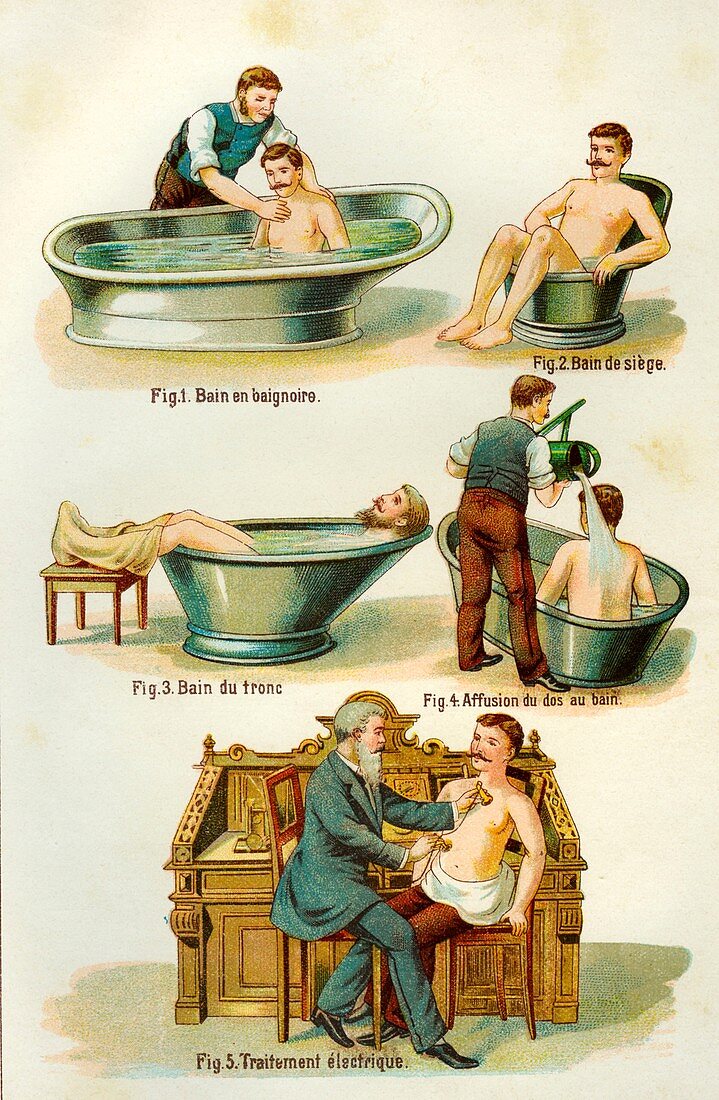 19th C bath and electrical treatments, illustration