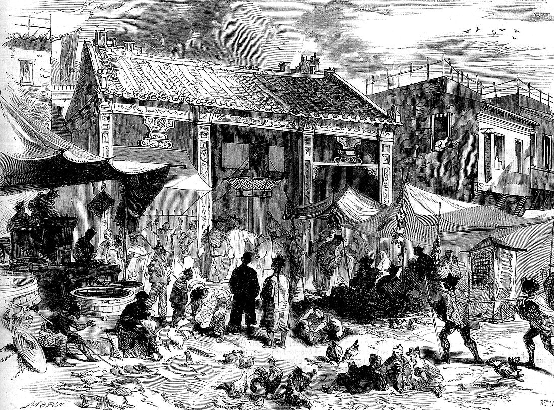 19th Century Chinese market place, illustration