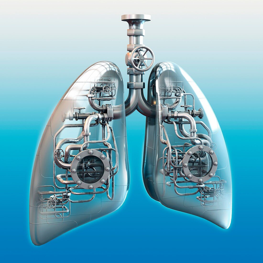 Metal lungs, conceptual illustration