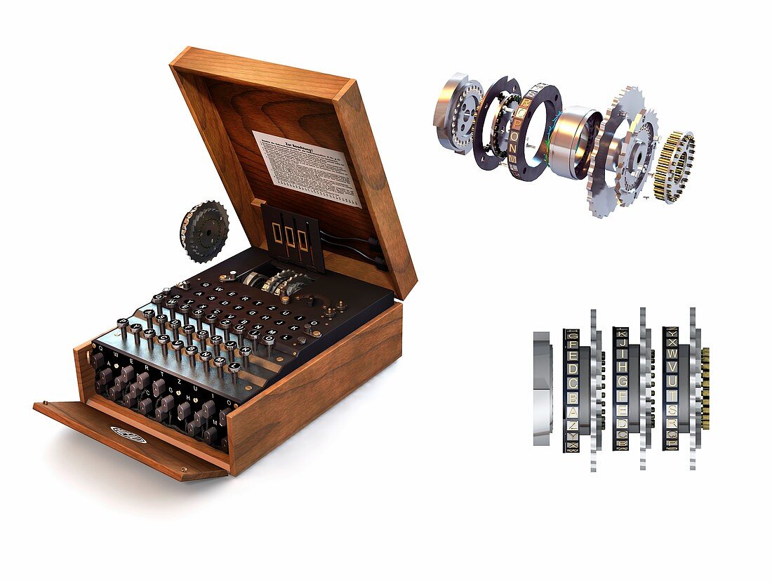 Enigma cryptography machine, illustration