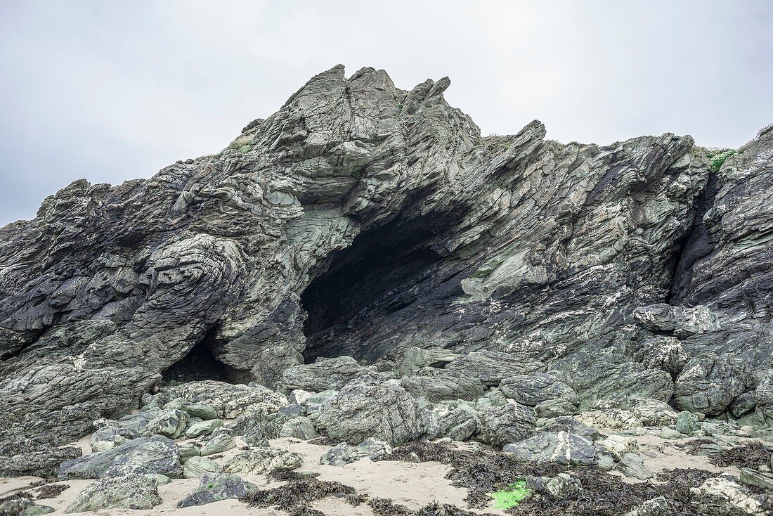 Folded rock strata on Anglesey, Wales