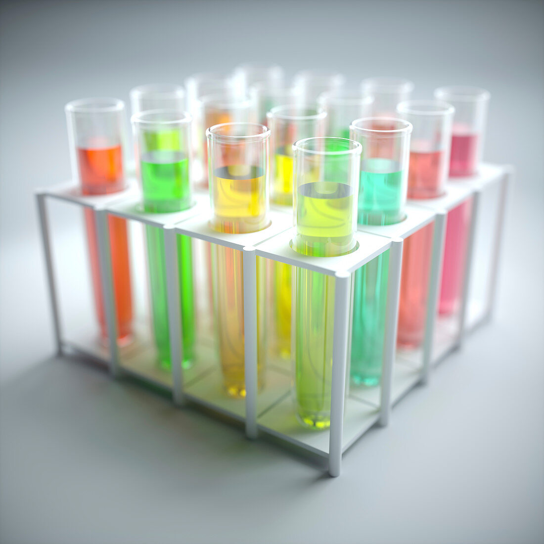 Test tubes with coloured liquids, illustration