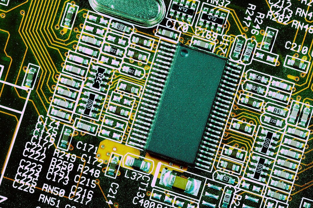 Computer mother board with microchips and electrodes