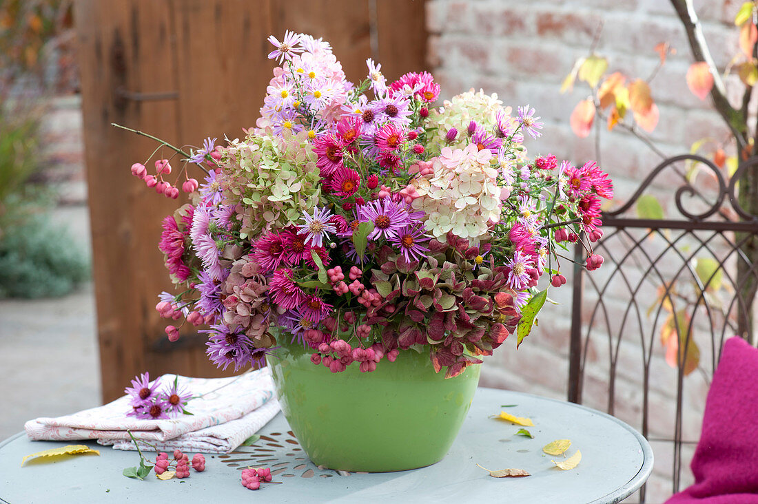 Autumn bouquet of Aster, Hydrangea