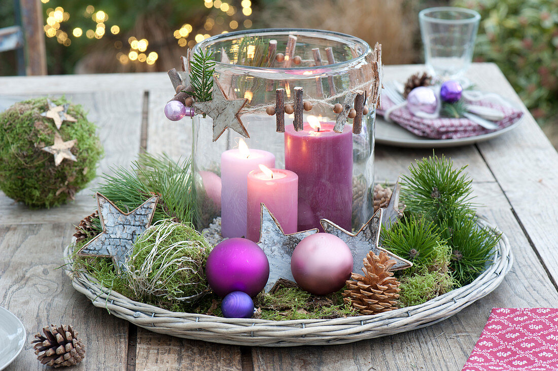 Christmas table decoration on the terrace