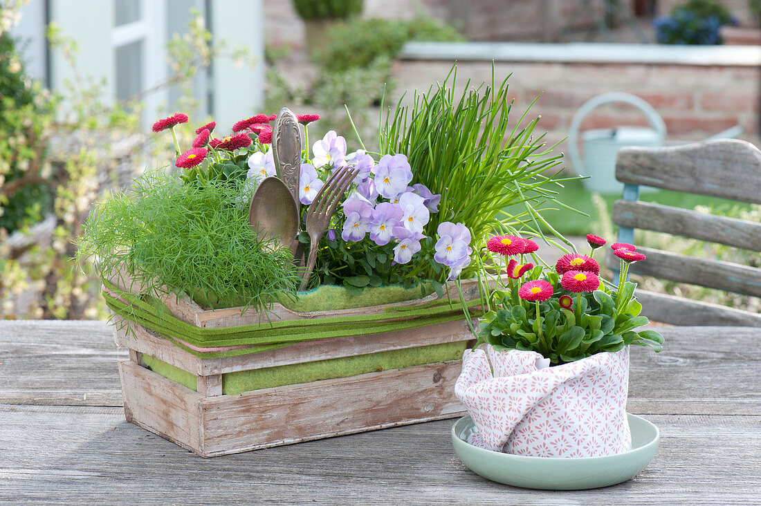 Gift basket with herbs and edible flowers