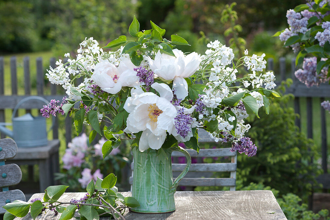 White bouquet with Paeonia suffruticosa 'Sahohime' syn. 'Princess Saho'