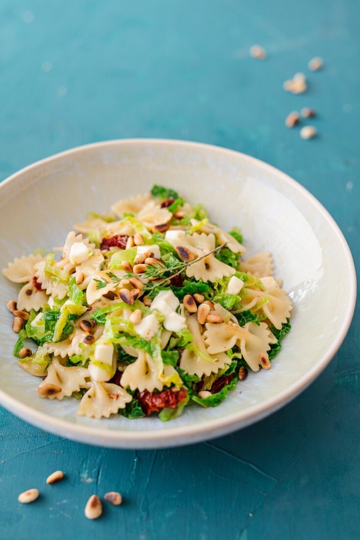 Farfalle with savoy cabbage and pine nuts