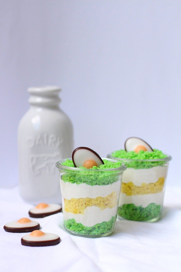 Cake parfaits in glasses for Easter