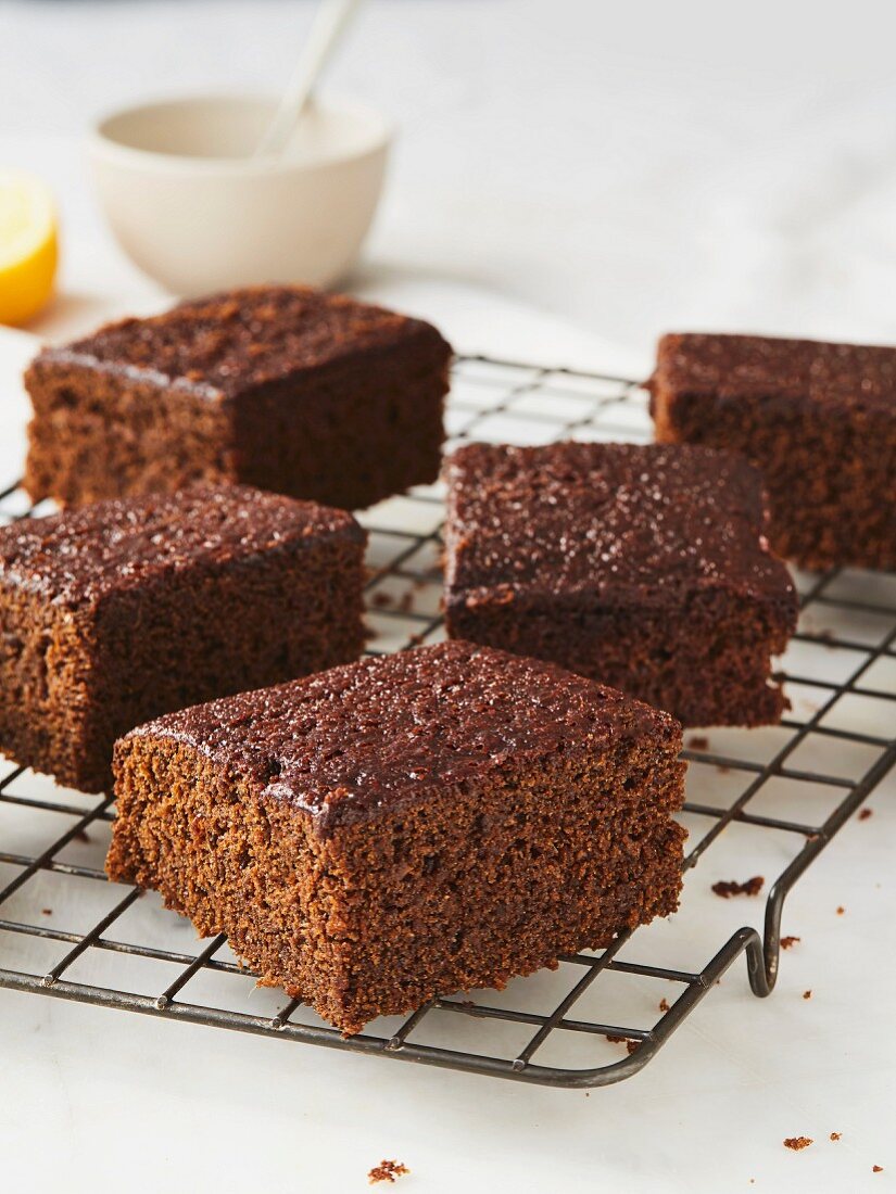 Ginger cake on a cooling rack