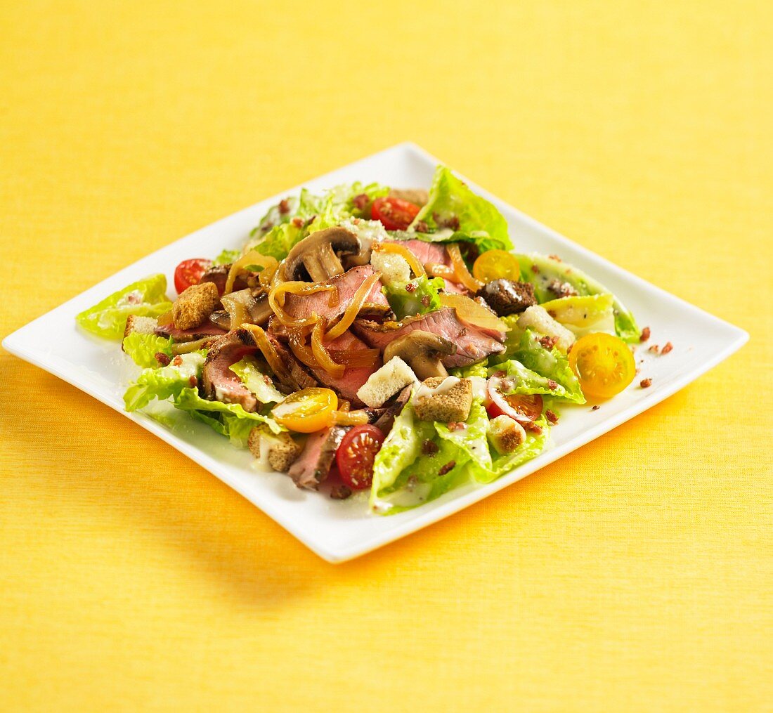 Grilled steak with Ceasar salad