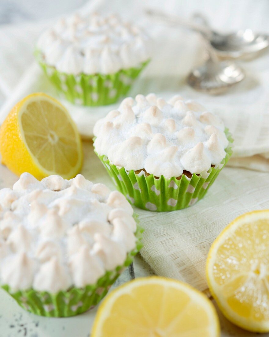 Lemon cupcakes topped with meringue