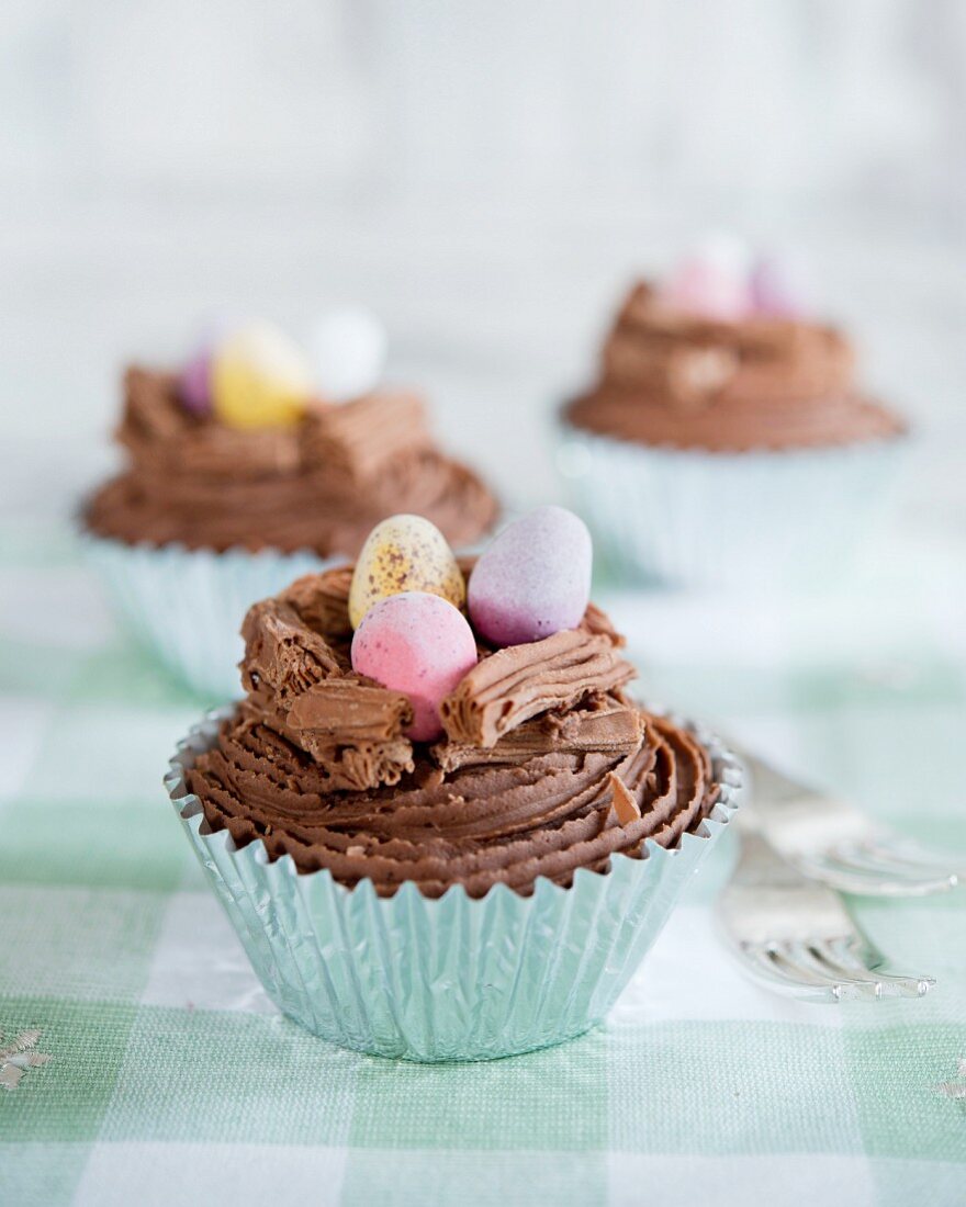 Austrian chocolate cupcakes decorated with chocolate eggs