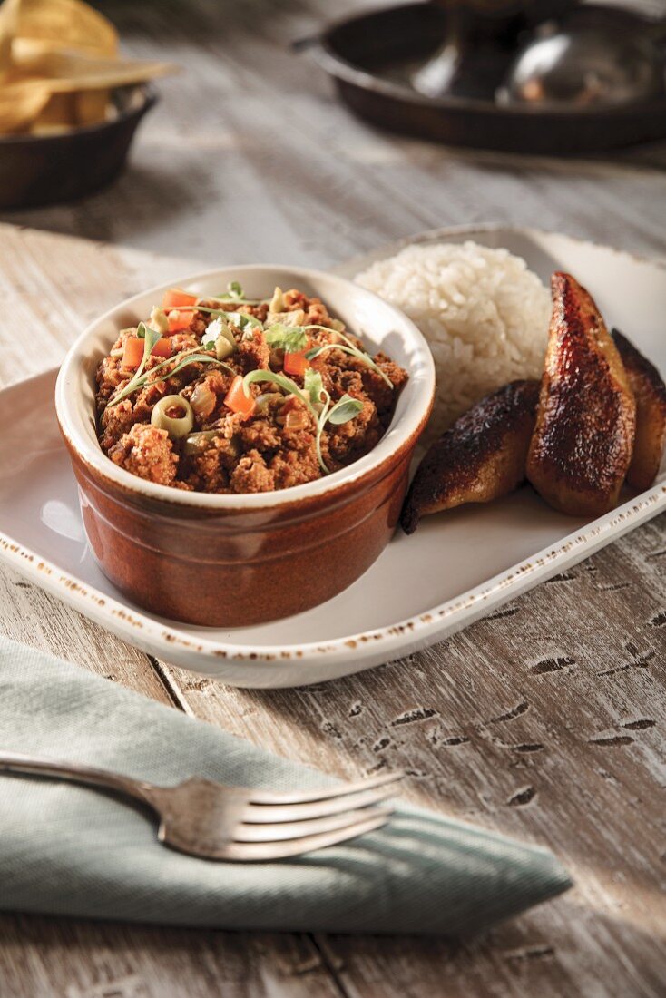 Cuban-style Picadillo served with rice