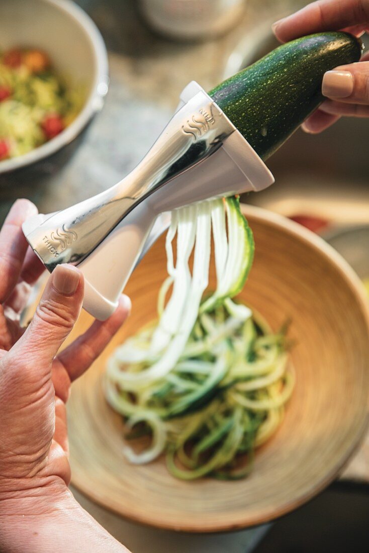 Zucchini noodles made with spiralizing had tool