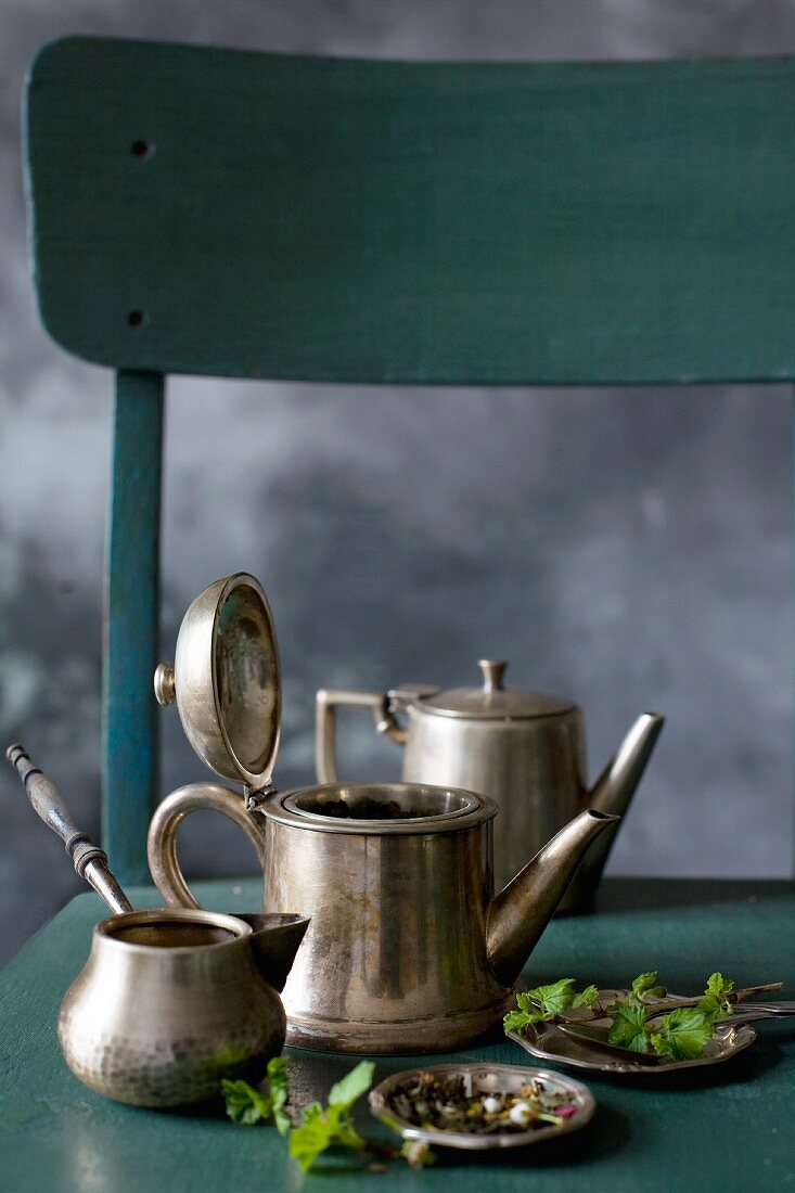 Silver teapots for making tea