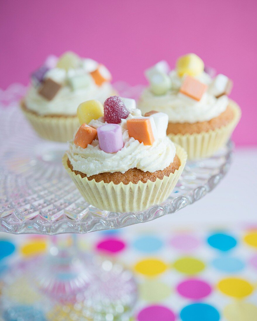 Cupcakes with buttercream and sweets