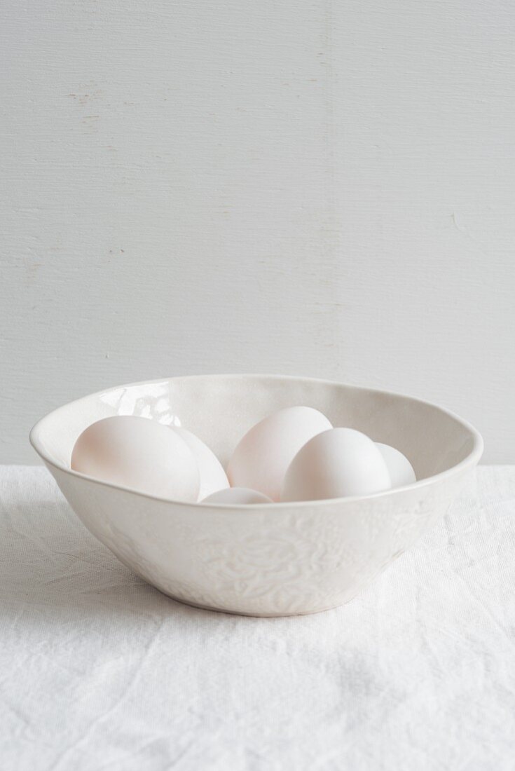 A bowl with white eggs