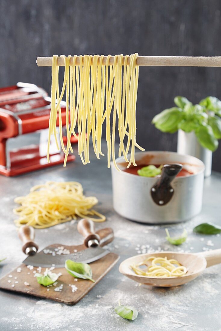 Homemade pasta and tomato sauce