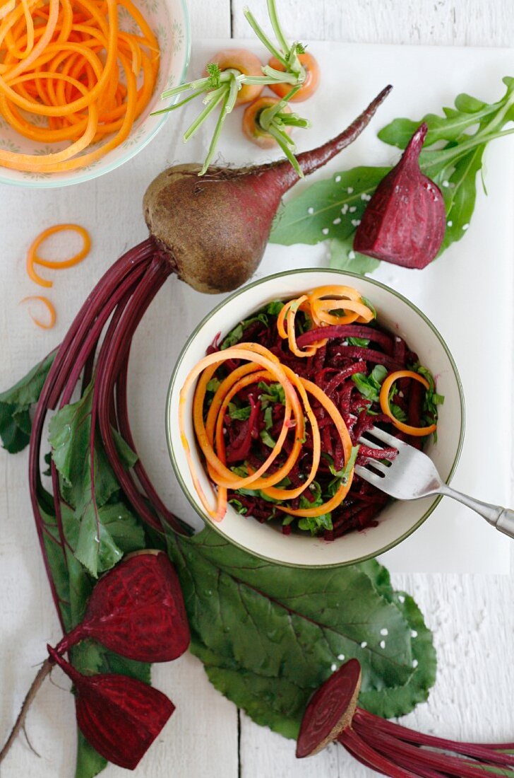 Beetroot and carrot salad with rocket