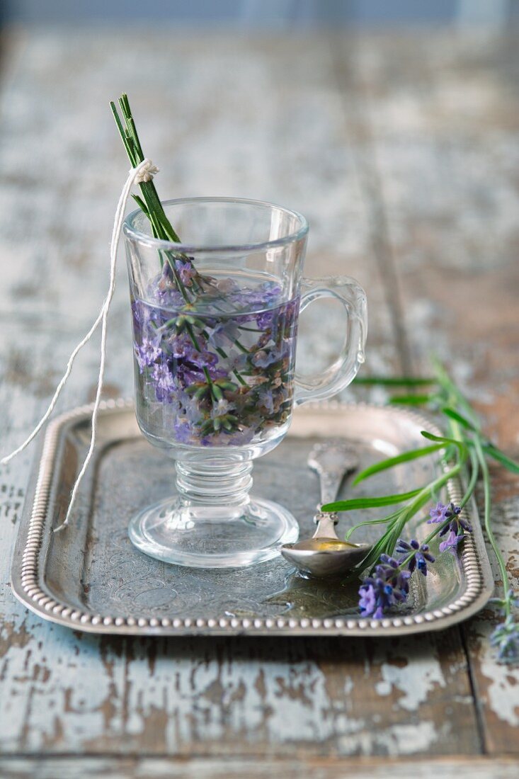 Lavender tea in a glass