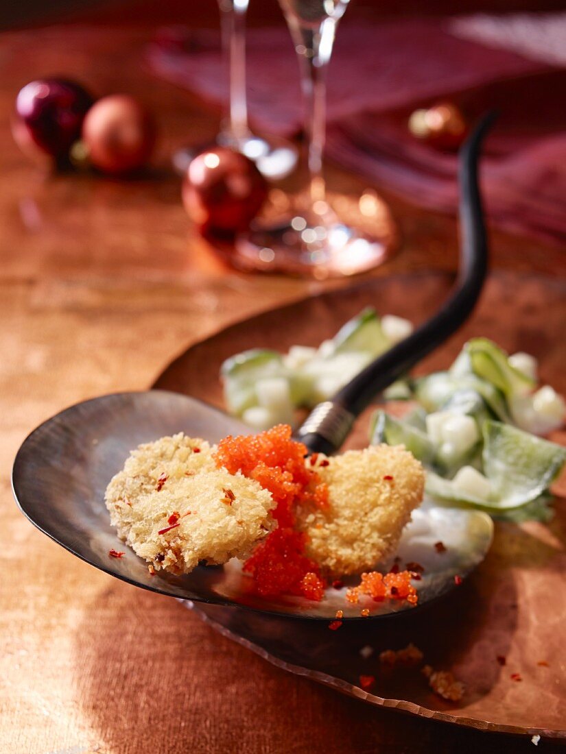 Gebackene Austern mit Kaviar zu Weihnachten