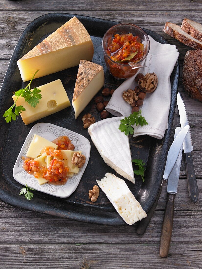 Quince and pumpkin dip served with a Swiss cheese platter