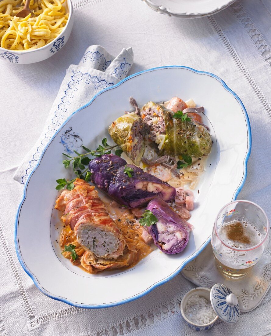 Three different roulades with spaetzle