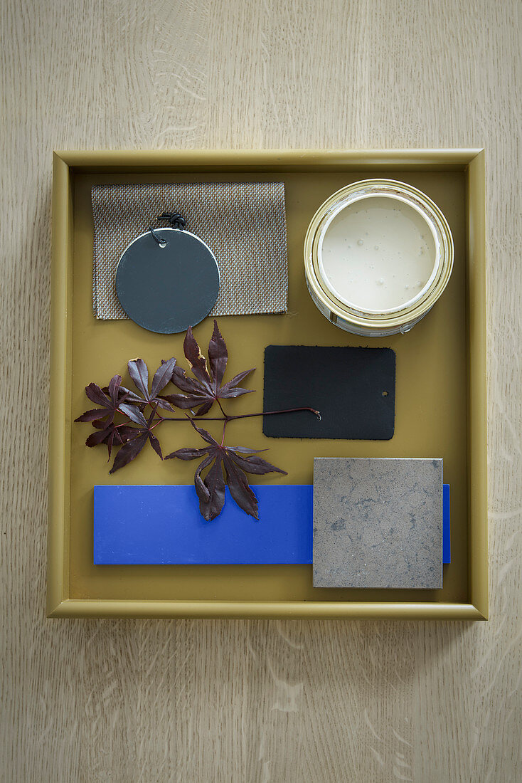 Mood board on golden tray