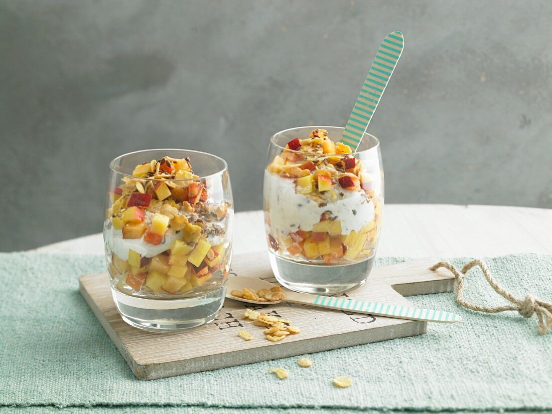 Fruit and yoghurt with cornflakes