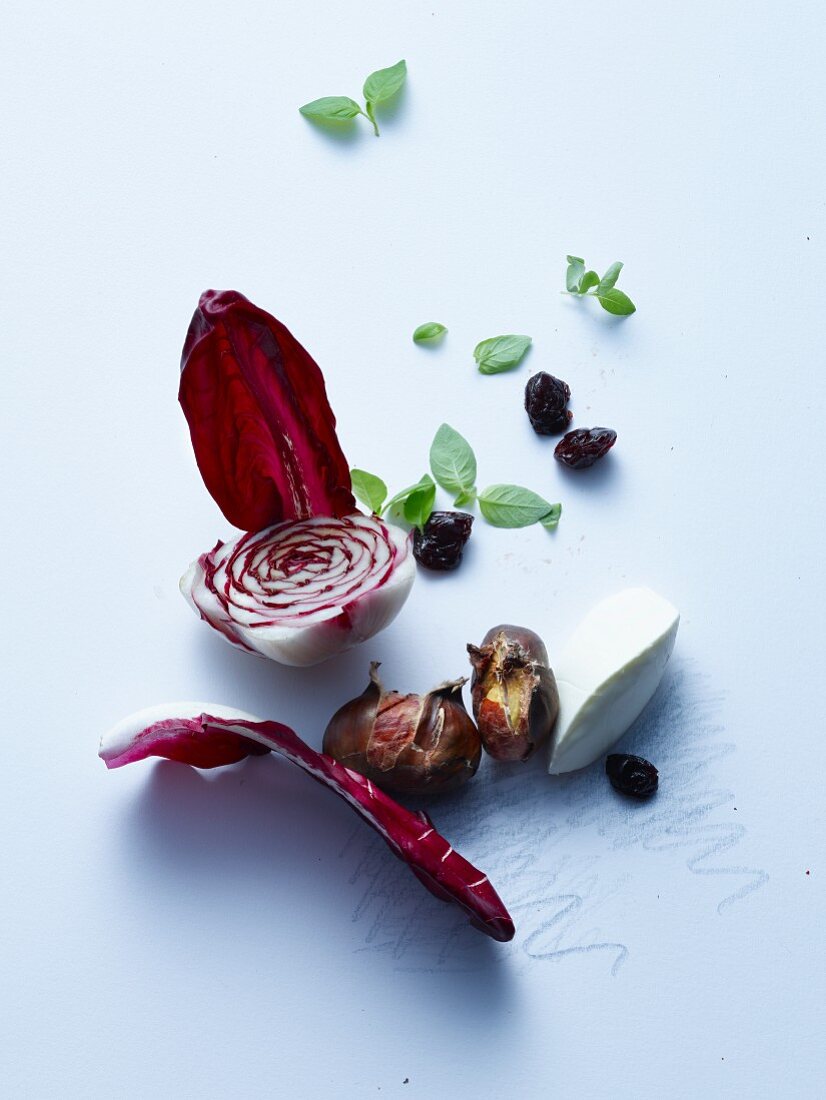 Ingredients for chestnut ravioli with dried sour cherries