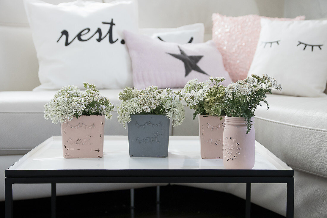 Planters made from glass jars painted with chalk paint