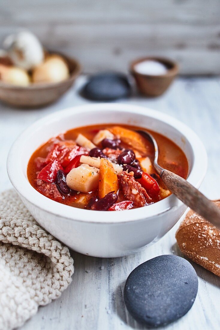 Soup with vegetables and sausage (Portugal)